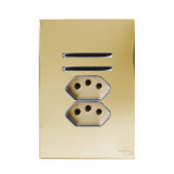 Conjunto Interruptor Duplo (1 Simples + 1 Paralelo) + 2 Tomada 10a 4x2 - Novara Glass Dourado Cromado